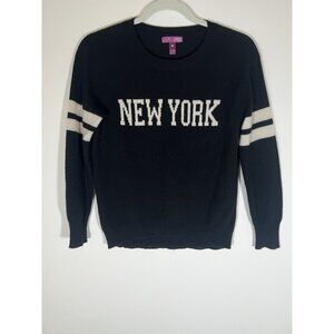 AQUA black 100% cashmere crewneck sweater NEW YORK white graphic M preppy